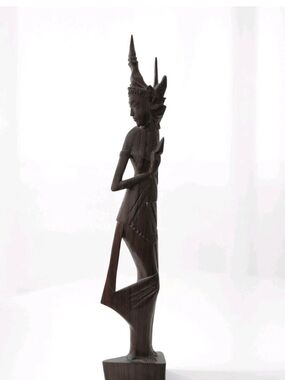 Vintage 1920s  Hand Carved Thai Wooden Apsara Statue 12” Figure Teak Style Decor
